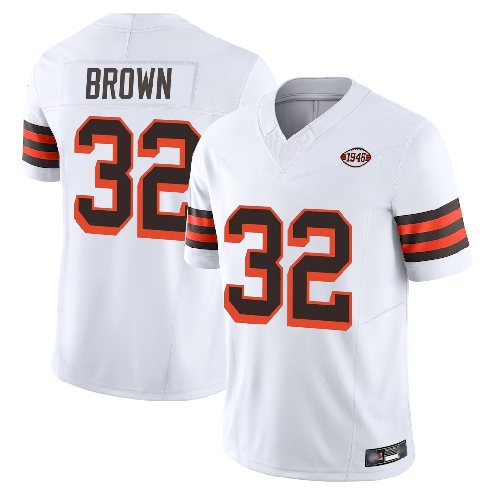 Johmsee C.Browns #32 Jim Brown Player White Limited Vapor F.U.S.E. Alternate Game Stitched Jerseys
