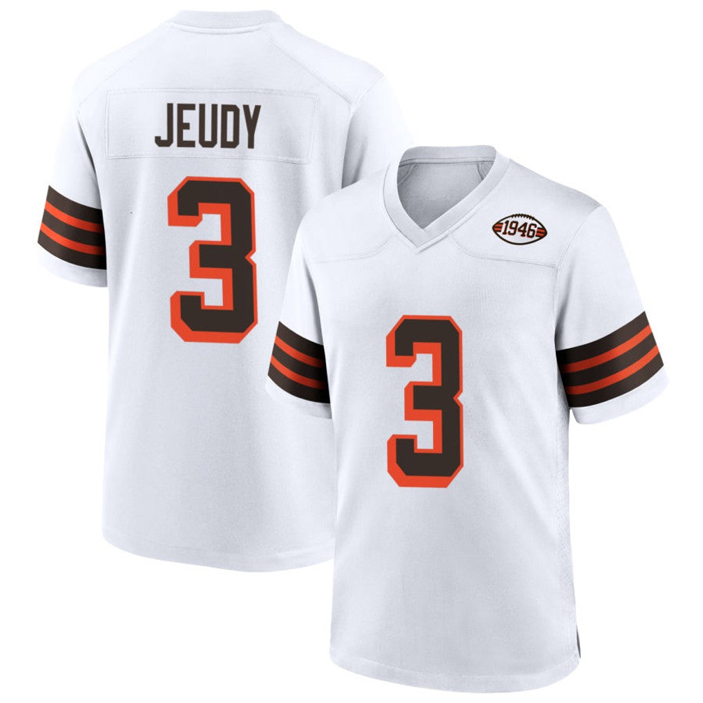JohmseeC.Browns #3 Jerry Jeudy Player White Alternate Home Game Stitched Jerseys