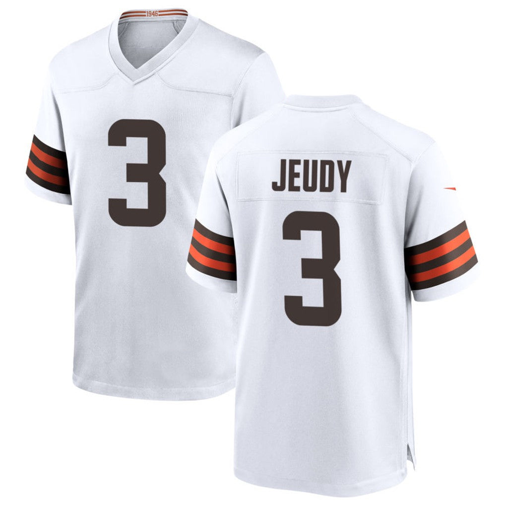 JohmseeC.Browns #3 Jerry Jeudy Player White Home Game Stitched Jerseys