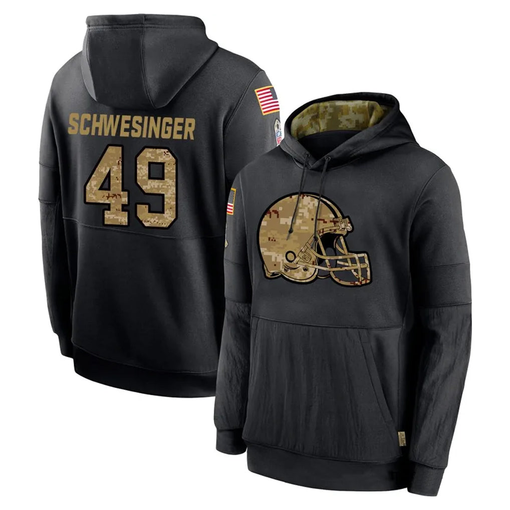Johmsee C.Browns #49 Carson Schwesinger Player Black Salute to Service Pullover Hoodies Limited Stitched Jerseys