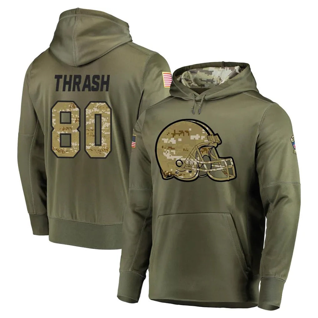 Johmsee C.Browns #80 Jamari Thrash Player Olive Salute to Service Pullover Hoodies Home Game Stitched Jerseys