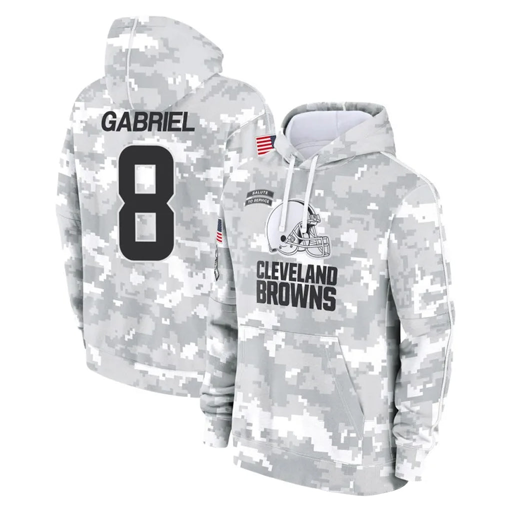 Johmsee C.Browns #8 Dillon Gabriel Player Arctic Camo Salute to Service Hoodies Limited Game Stitched Jerseys