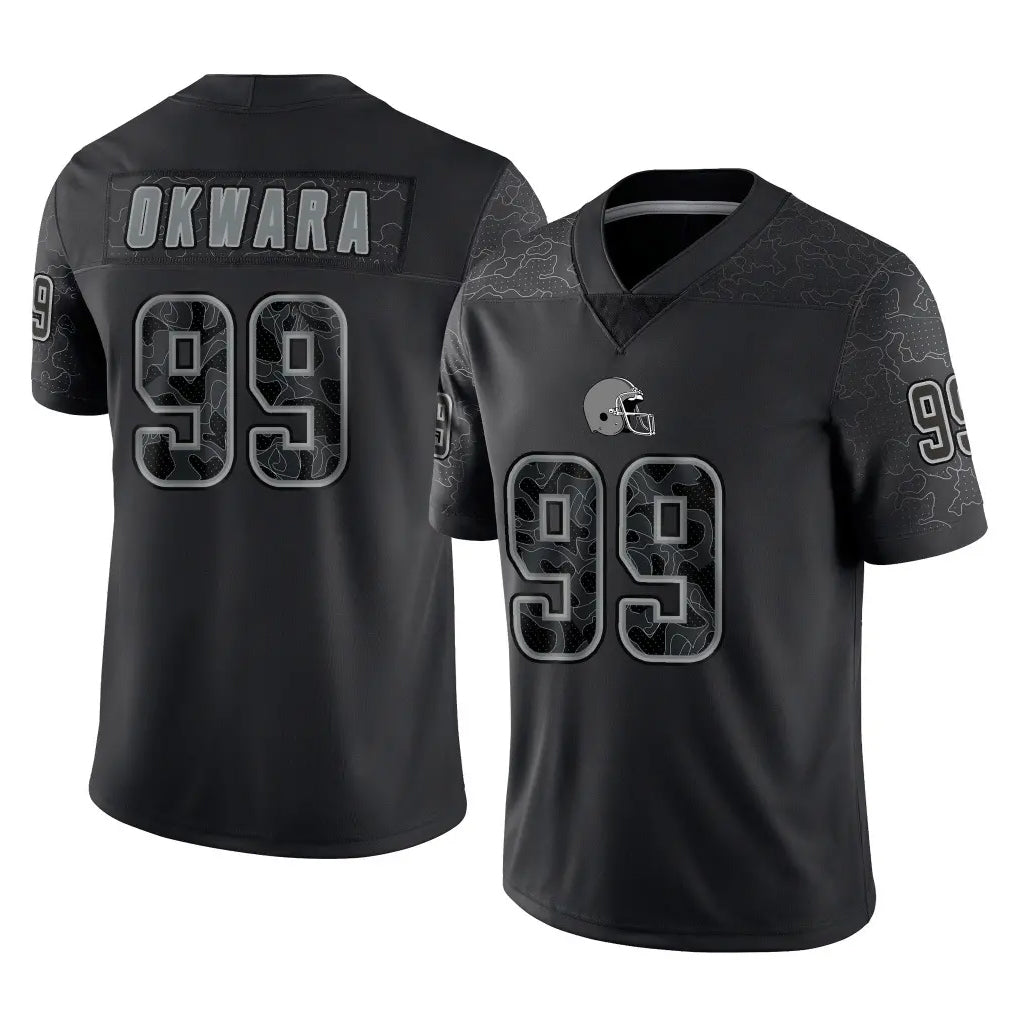 Johmsee C.Browns #99 Julian Okwara Player Black Reflective Home Game Stitched Jerseys