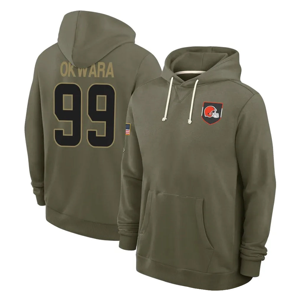 Johmsee C.Browns #99 Julian Okwara Player Olive Salute to Service Pullover Hoodies Limited Stitched Jerseys
