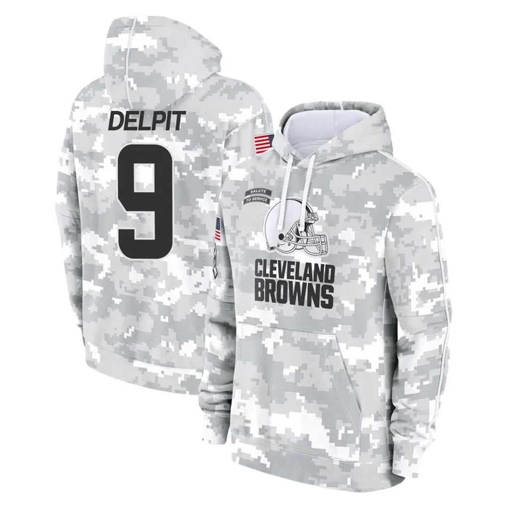 Johmsee C.Browns #9 Grant Delpit Player Arctic Camo Salute to Service Hoodies Limited Game Stitched Jerseys