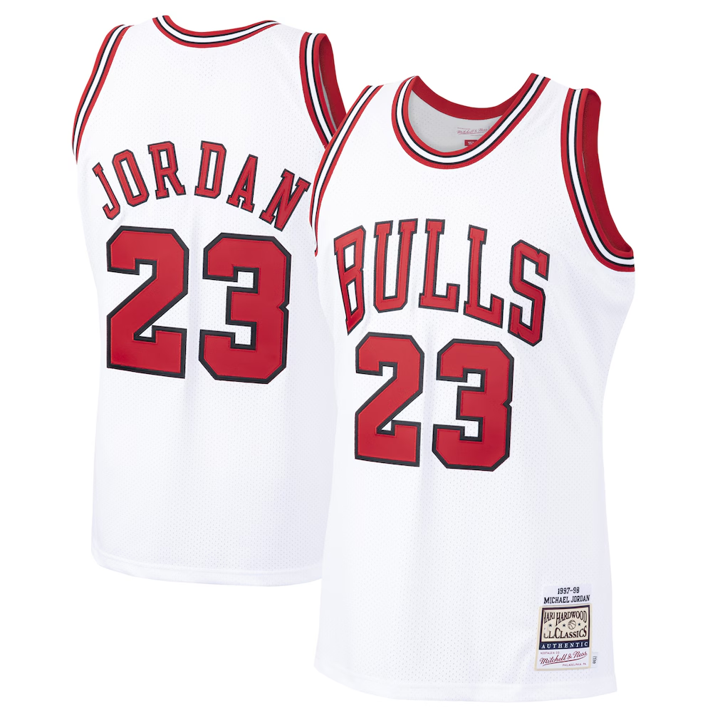 Johmsee C.Bulls #23 Michael Jordan Mitchell & Ness White 1997-98 Hardwood Classics Authentic Jerseys