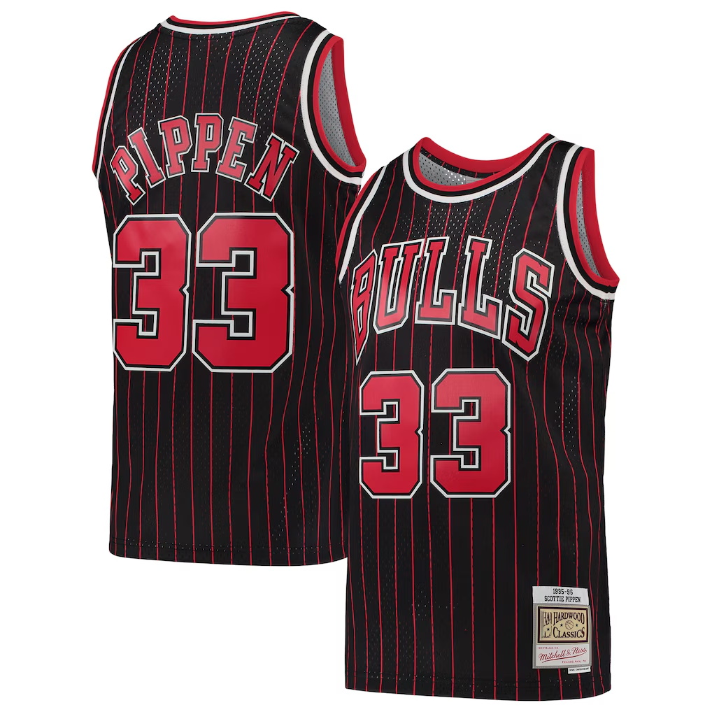 Johmsee C.Bulls #33 Scottie Pippen Mitchell & Ness Black Hardwood Classics Swingman Jerseys