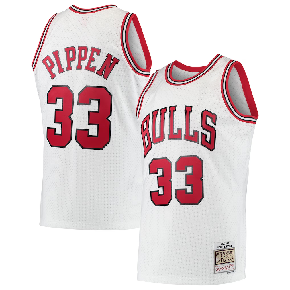 Johmsee C.Bulls #33 Scottie Pippen Mitchell & Ness White Hardwood Classics Swingman Jerseys