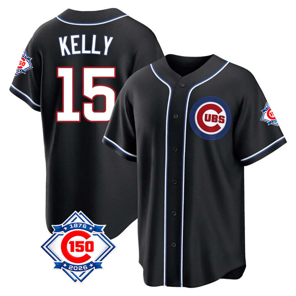 Johmsee C.Cubs #15 Carson Kelly Player Black Fashion Out 150th Anniversary Game Stitched Jerseys