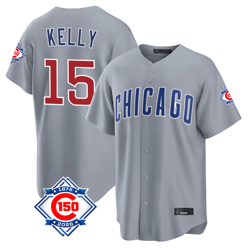 Johmsee C.Cubs #15 Carson Kelly Player Gray 150th Anniversary Home Game Stitched Jerseys