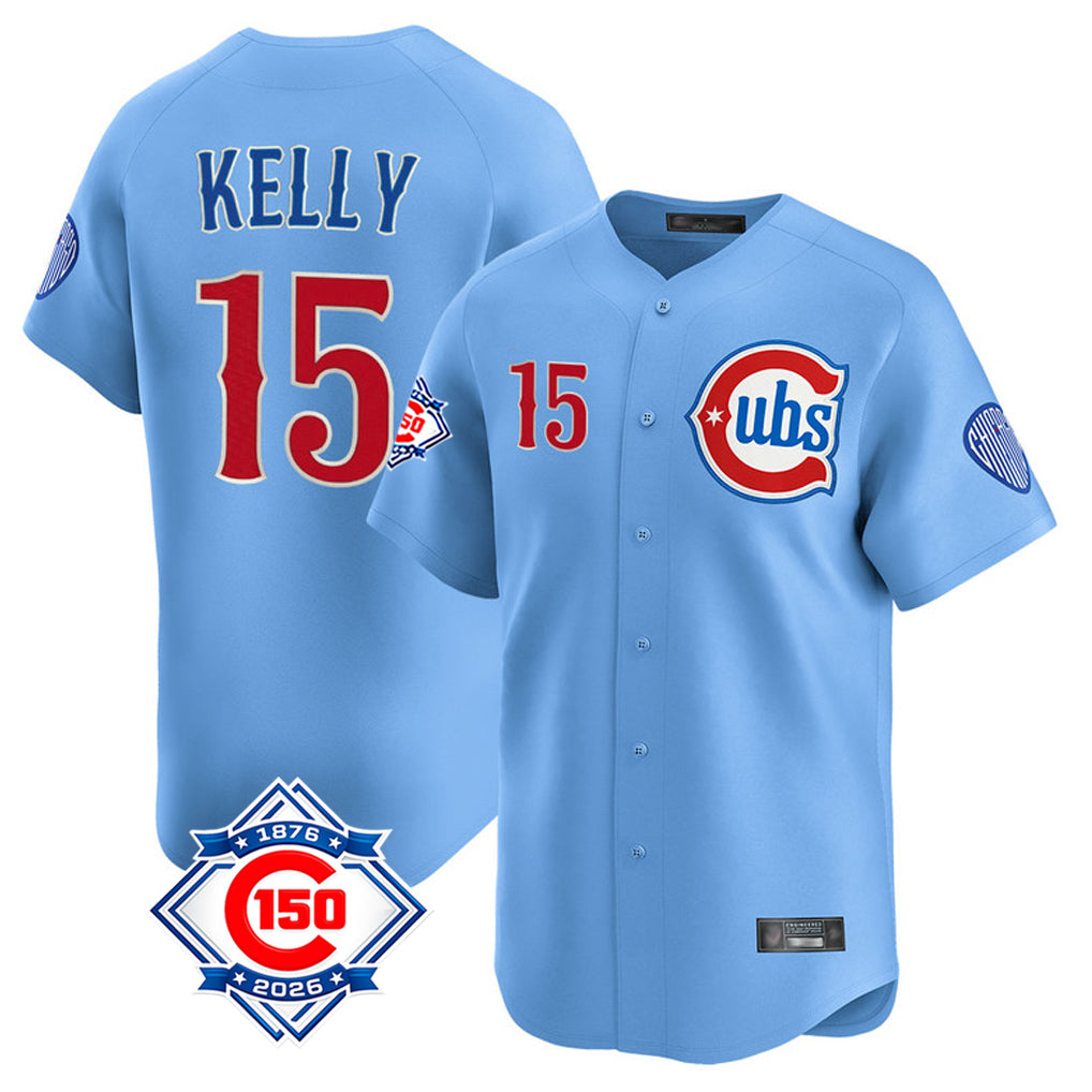 Johmsee C.Cubs #15 Carson Kelly Player Light Blue 150th Anniversary Limited Home Stitched Jerseys