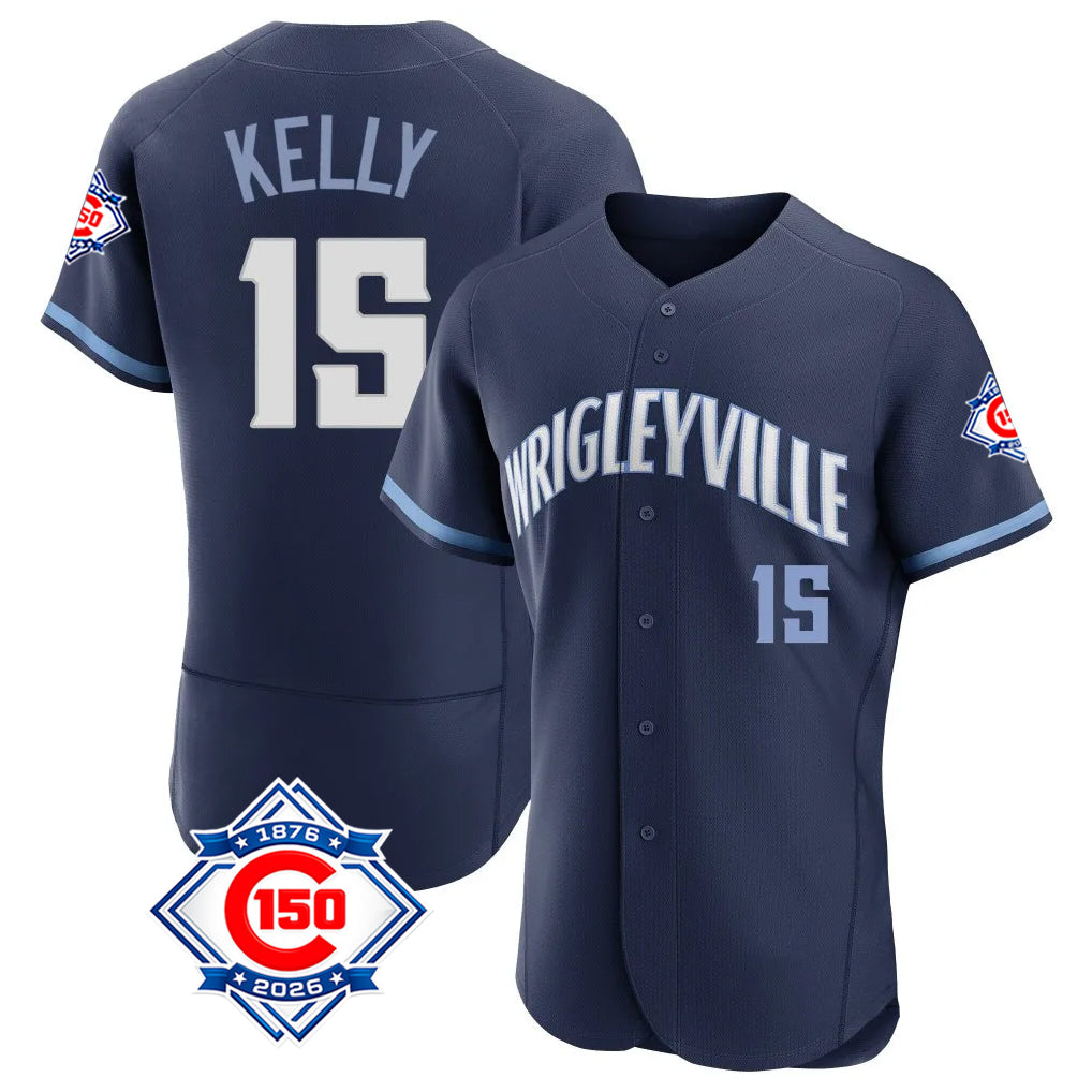 Johmsee C.Cubs #15 Carson Kelly Player Navy City Connect 150th Anniversary Limited Elite Home Stitched Jerseys