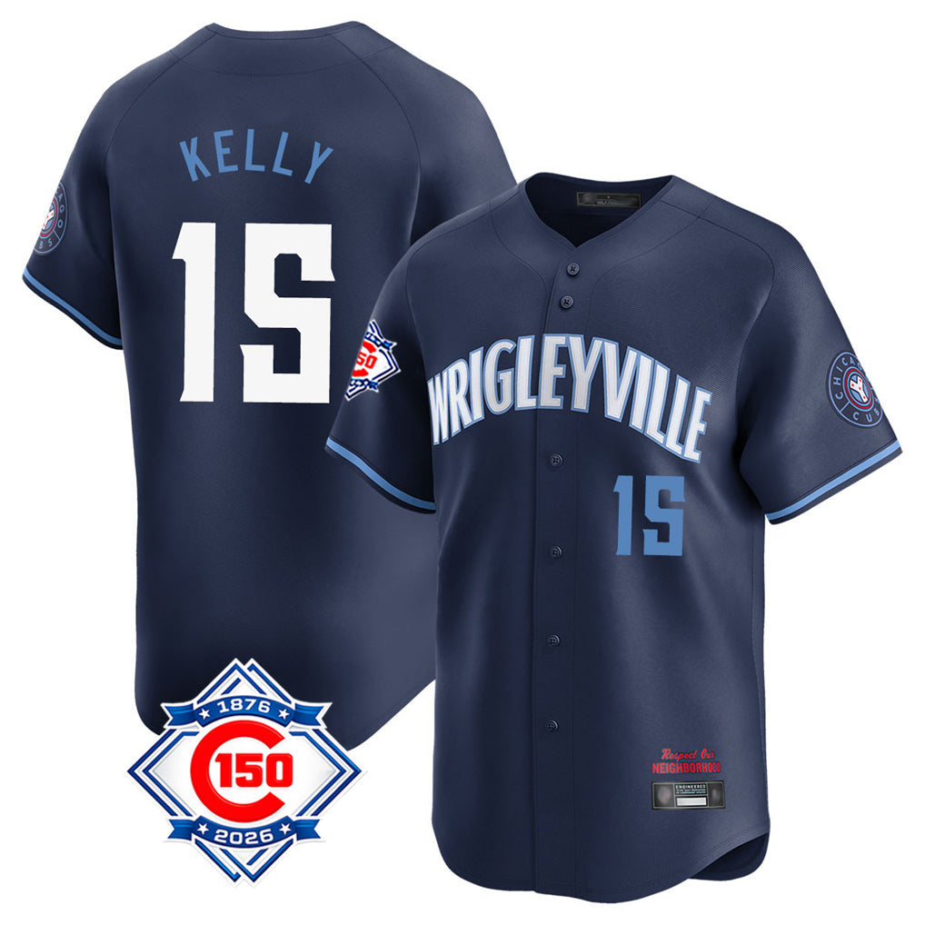 Johmsee C.Cubs #15 Carson Kelly Player Navy City Connect 150th Anniversary Limited Home Stitched Jerseys