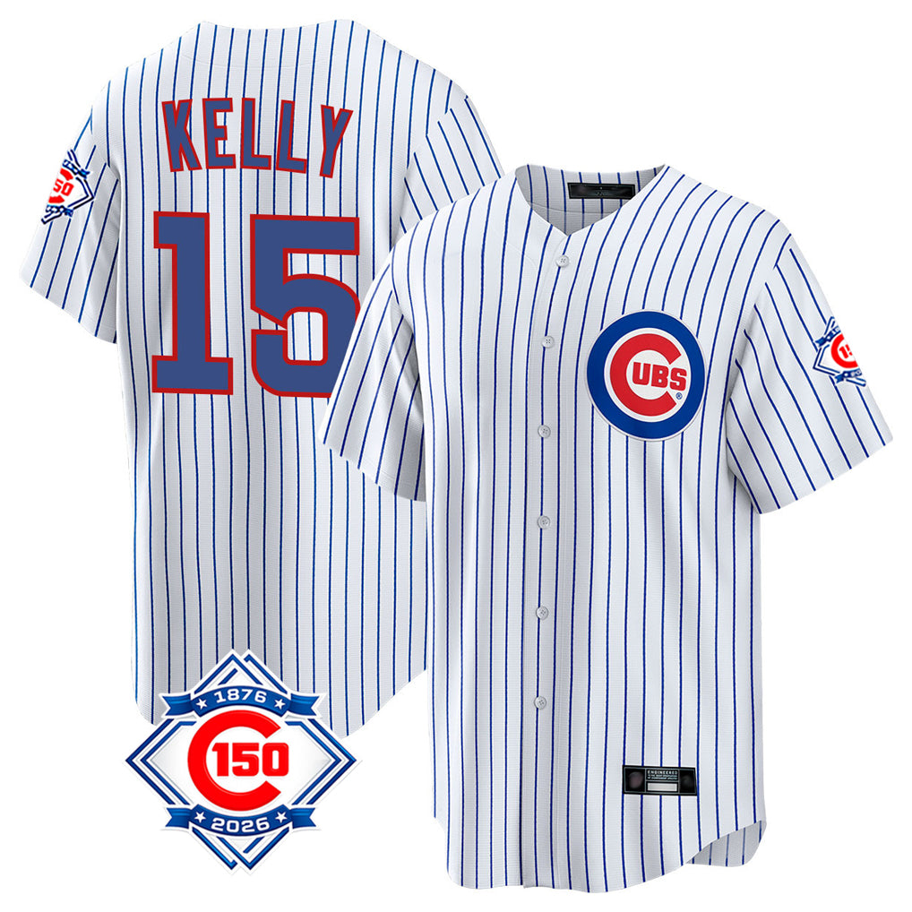 Johmsee C.Cubs #15 Carson Kelly Player White 150th Anniversary Home Game Stitched Jerseys