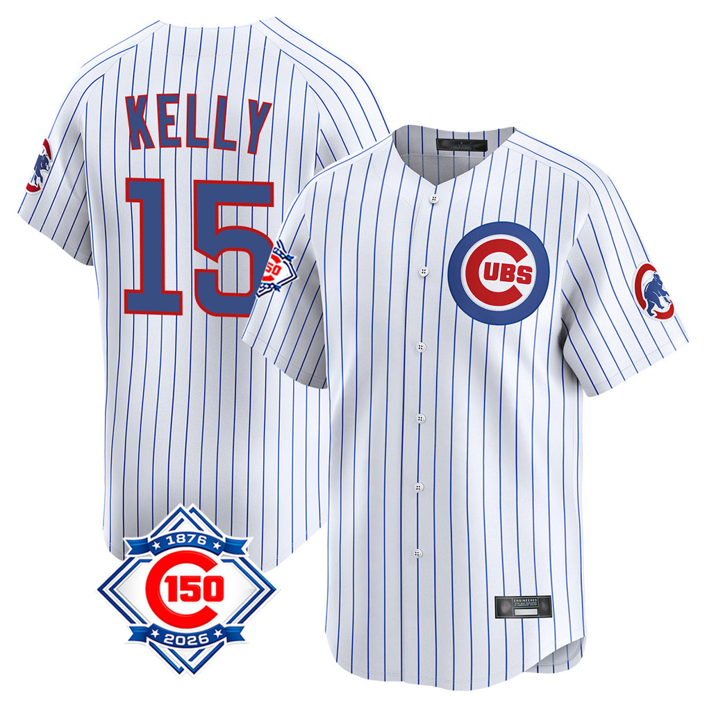 Johmsee C.Cubs #15 Carson Kelly Player White 150th Anniversary Limited Home Game Stitched Jerseys