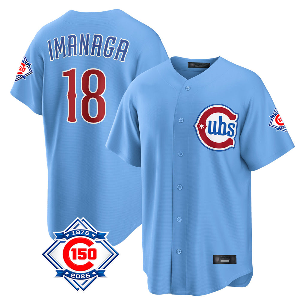 Johmsee C.Cubs #18 Shota Imanaga Player Light Blue 150th Anniversary Home Game Stitched Jerseys
