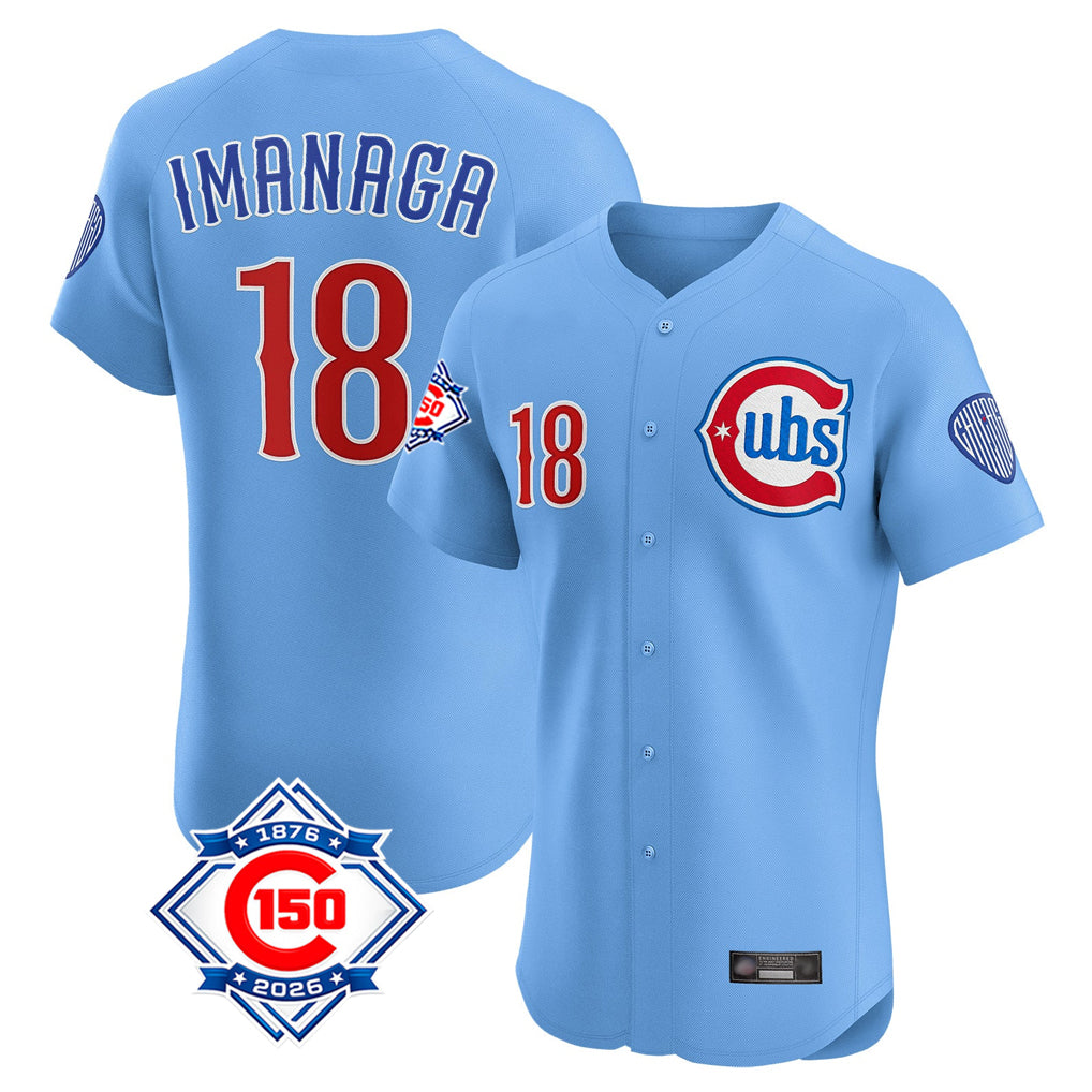 Johmsee C.Cubs #18 Shota Imanaga Player Light Blue 150th Anniversary Limited Elite Home Stitched Jerseys
