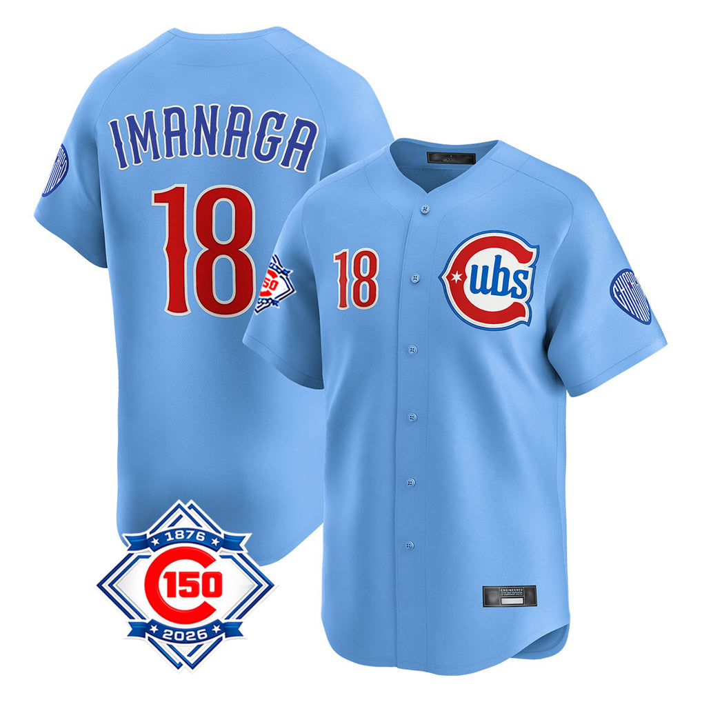 Johmsee C.Cubs #18 Shota Imanaga Player Light Blue 150th Anniversary Limited Home Stitched Jerseys
