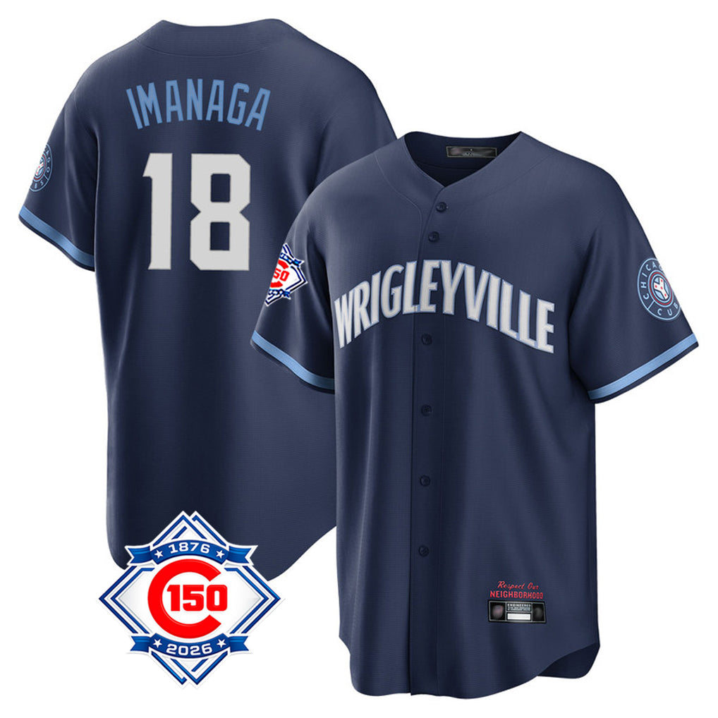 Johmsee C.Cubs #18 Shota Imanaga Player Navy 150th Anniversary City Connect Home Game Stitched Jerseys