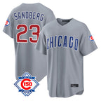 Johmsee C.Cubs #23 Ryne Sandberg Player Gray 150th Anniversary Home Game Stitched Jerseys