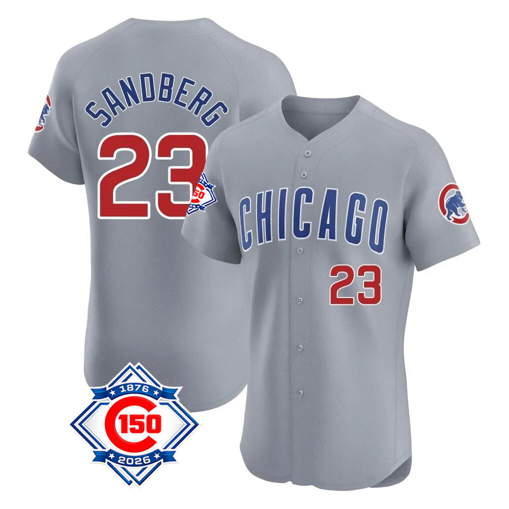 Johmsee C.Cubs #23 Ryne Sandberg Player Gray Road 150th Anniversary Limited Elite Home Stitched Jerseys