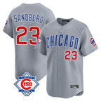 Johmsee C.Cubs #23 Ryne Sandberg Player Gray Road 150th Anniversary Limited Home Stitched Jerseys