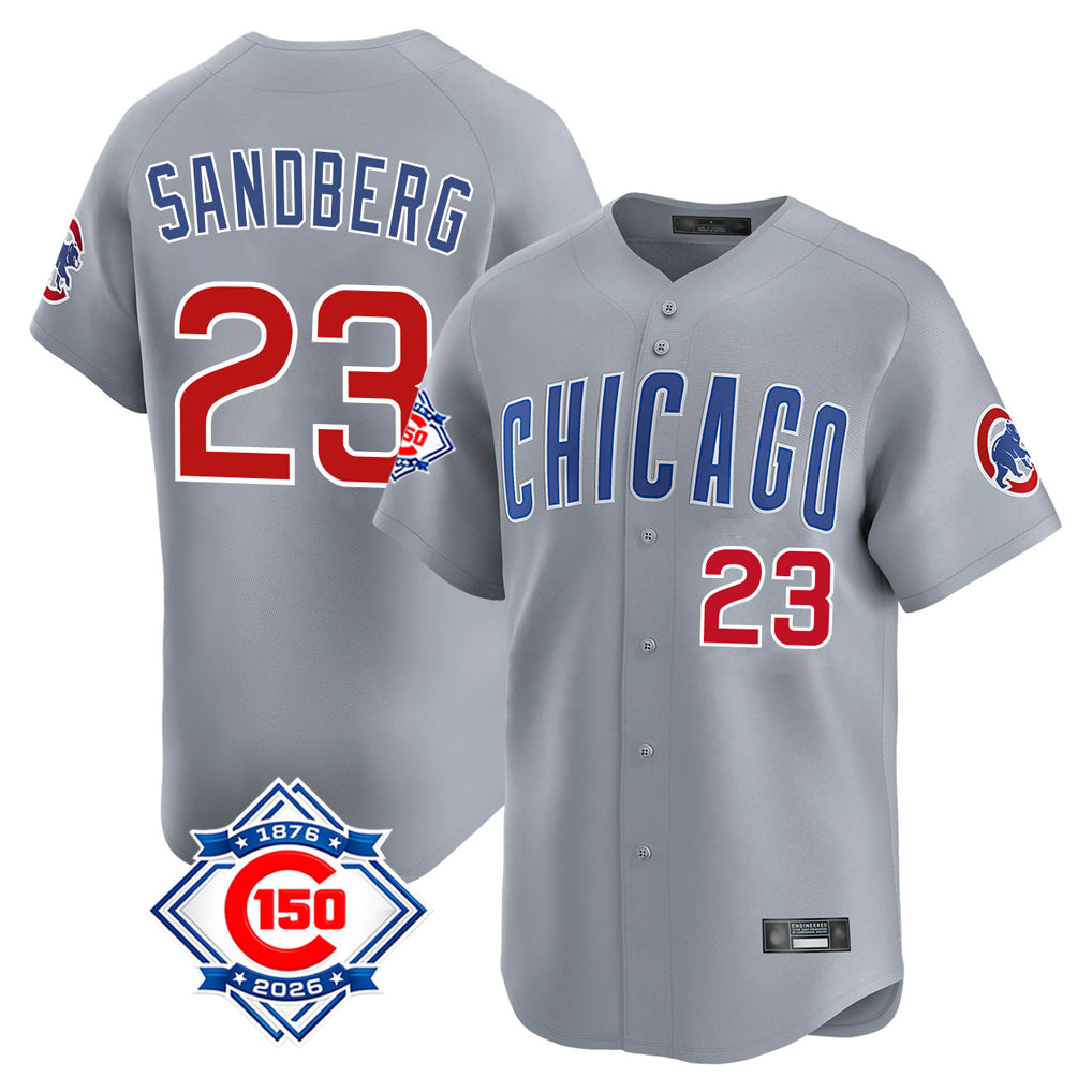 Johmsee C.Cubs #23 Ryne Sandberg Player Gray Road 150th Anniversary Limited Home Stitched Jerseys