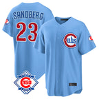 Johmsee C.Cubs #23 Ryne Sandberg Player Light Blue 150th Anniversary Home Game Stitched Jerseys