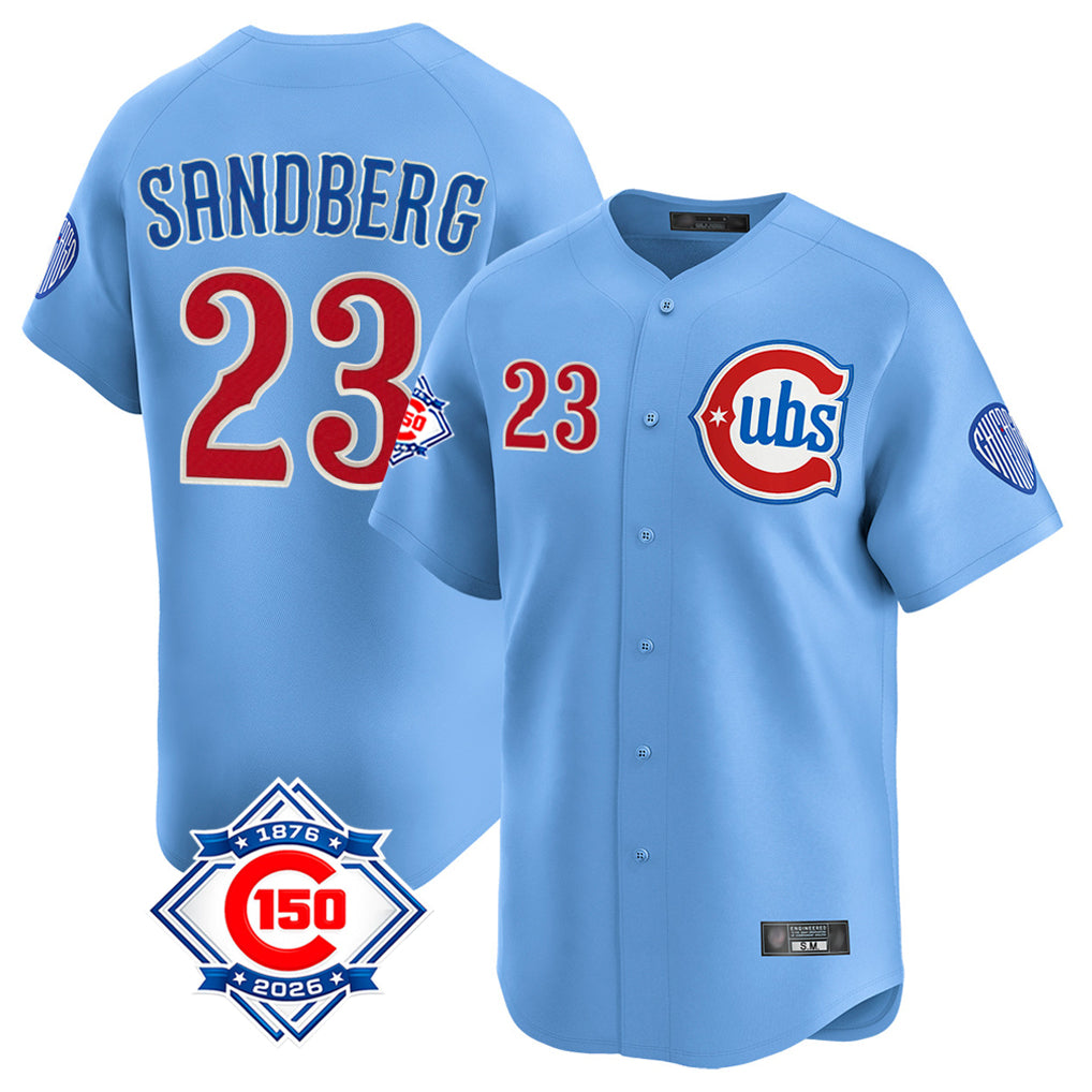 Johmsee C.Cubs #23 Ryne Sandberg Player Light Blue 150th Anniversary Limited Home Stitched Jerseys
