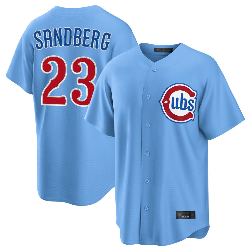 Johmsee C.Cubs #23 Ryne Sandberg Player Light Blue Home Game Stitched Jerseys