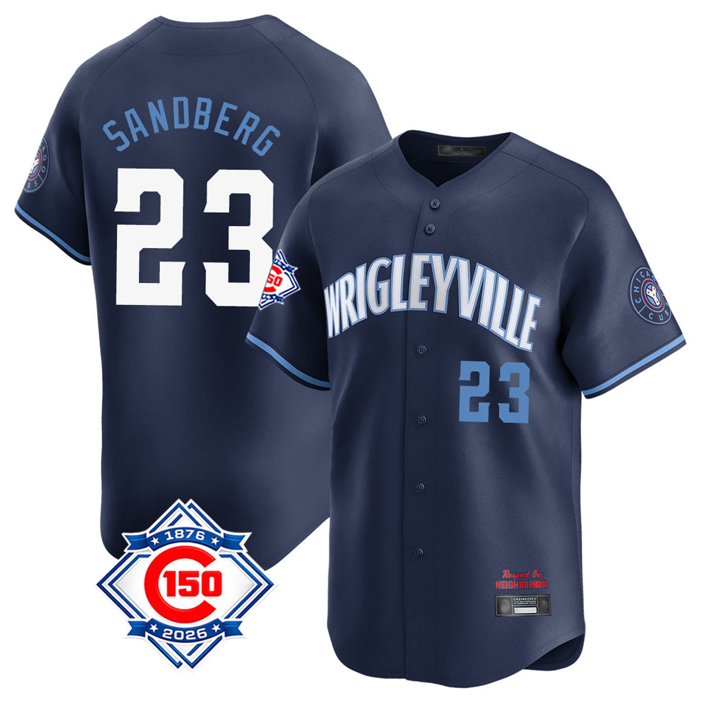 Johmsee C.Cubs #23 Ryne Sandberg Player Navy City Connect 150th Anniversary Limited Home Stitched Jerseys