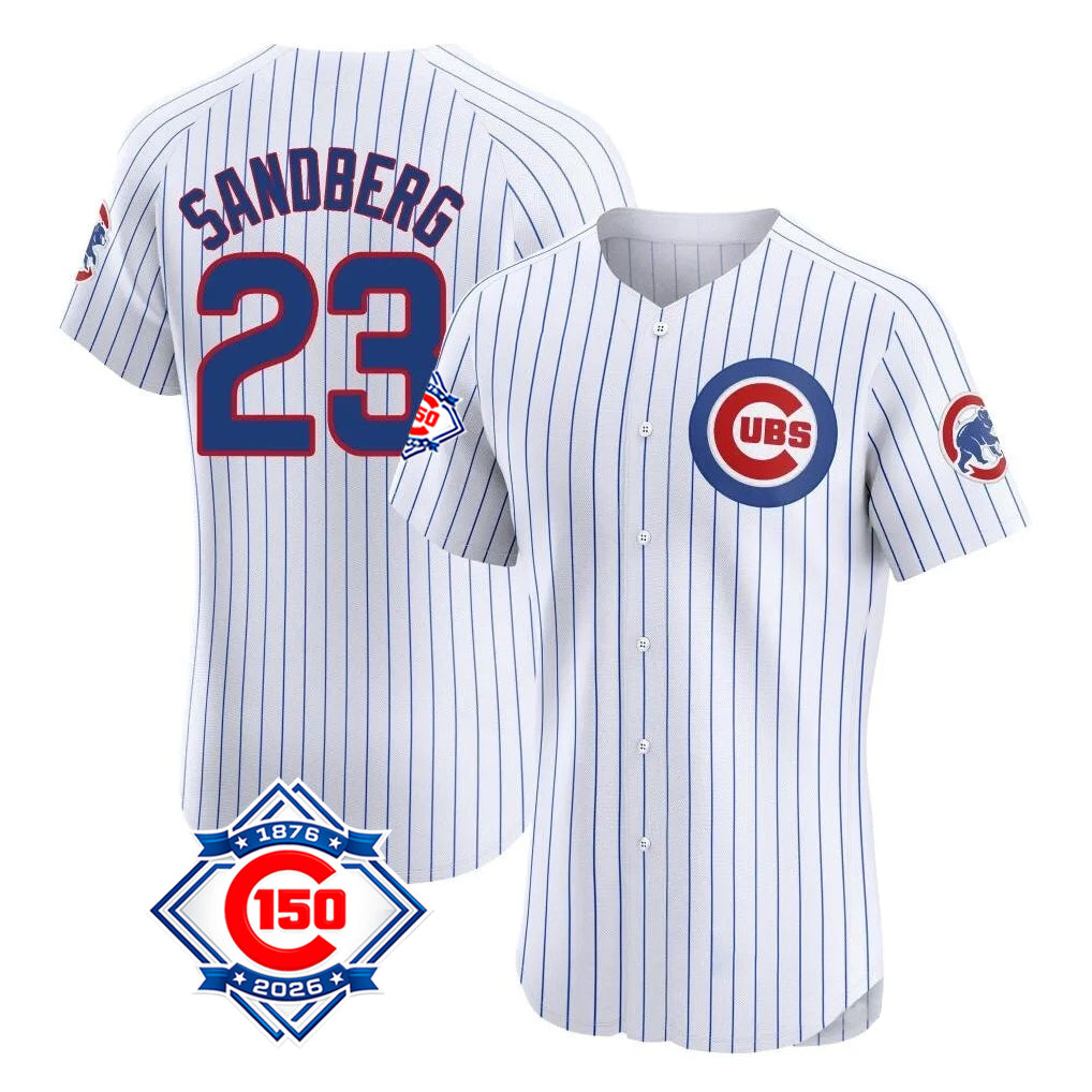 Johmsee C.Cubs #23 Ryne Sandberg Player White 150th Anniversary Limited Elite Home Game Stitched Jerseys