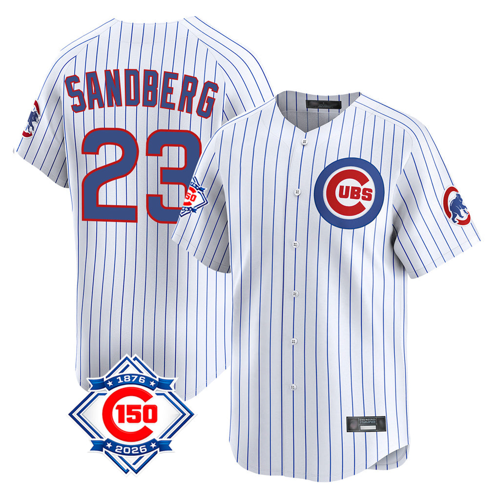 Johmsee C.Cubs #23 Ryne Sandberg Player White 150th Anniversary Limited Home Game Stitched Jerseys