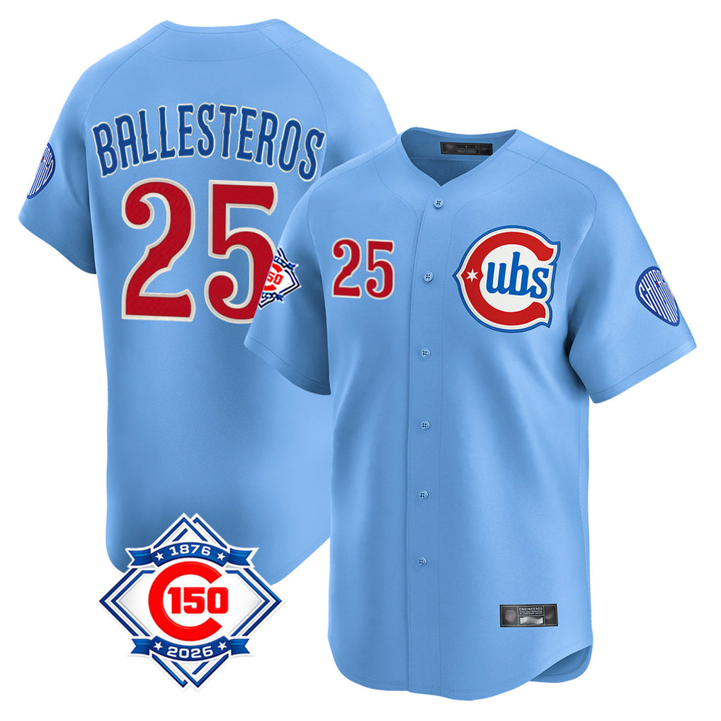 Johmsee C.Cubs #25 Mois¨¦s Ballesteros Player Light Blue 150th Anniversary Limited Home Stitched Jerseys