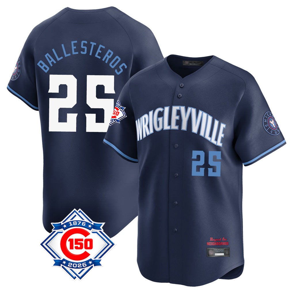 Johmsee C.Cubs #25 Mois¨¦s Ballesteros Player Navy City Connect 150th Anniversary Limited Home Stitched Jerseys