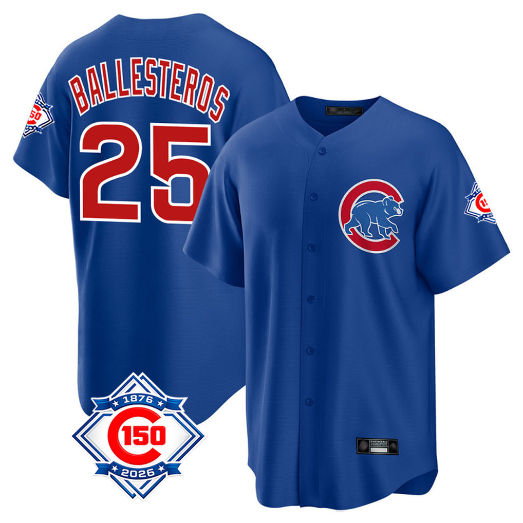 Johmsee C.Cubs #25 Mois¨¦s Ballesteros Player Royal 150th Anniversary Home Game Stitched Jerseys