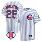 Johmsee C.Cubs #25 Mois¨¦s Ballesteros Player White 150th Anniversary Home Game Stitched Jerseys