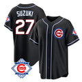 Johmsee C.Cubs #27 Seiya Suzuki Player Black Fashion Out 150th Anniversary Game Stitched Jerseys
