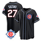 Johmsee C.Cubs #27 Seiya Suzuki Player Black Fashion Out 150th Anniversary Game Stitched Jerseys
