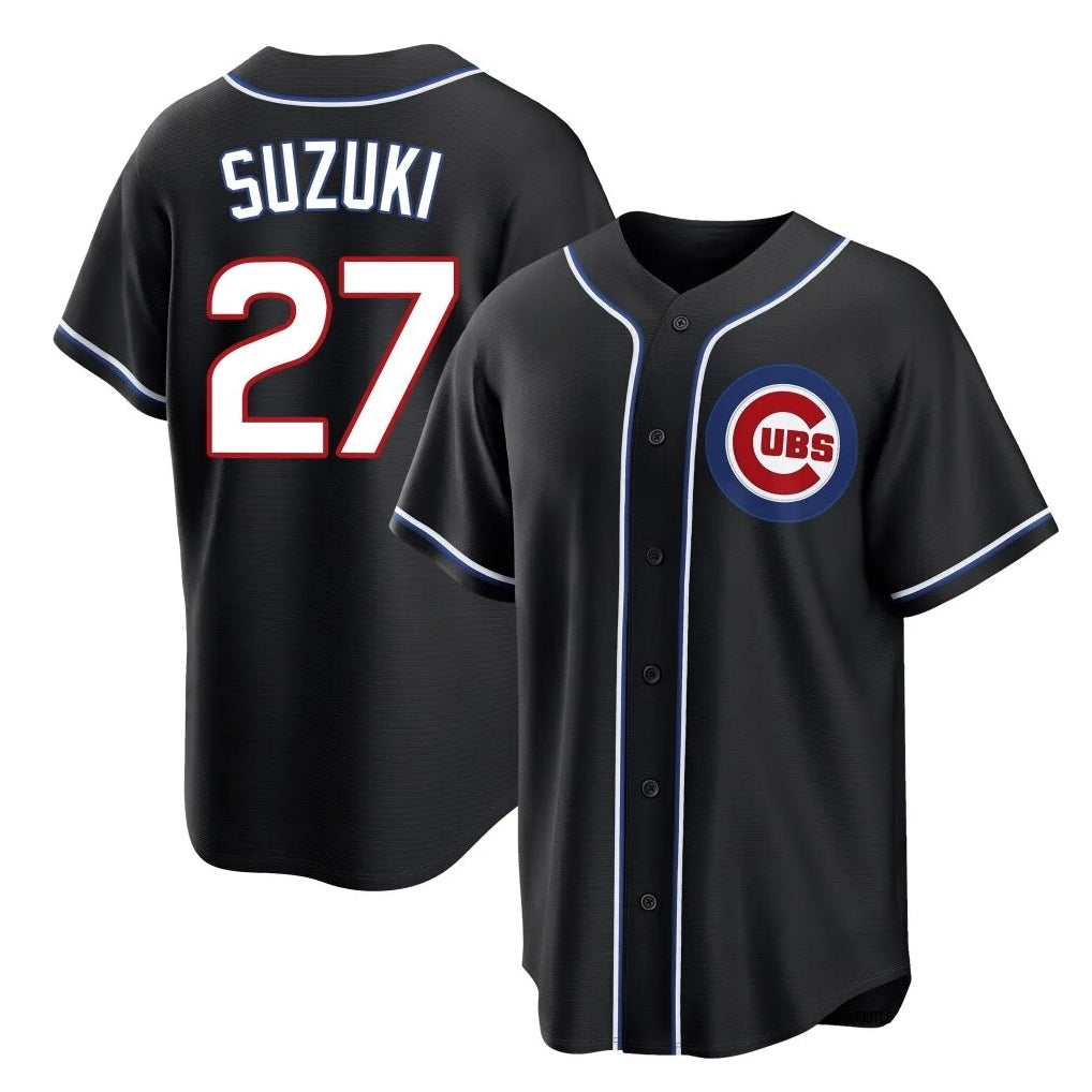 Johmsee C.Cubs #27 Seiya Suzuki Player Black Fashion Out Game Stitched Jerseys