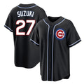 Johmsee C.Cubs #27 Seiya Suzuki Player Black Fashion Out Game Stitched Jerseys