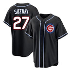 Johmsee C.Cubs #27 Seiya Suzuki Player Black Fashion Out Game Stitched Jerseys
