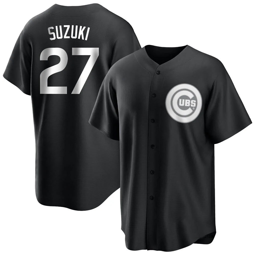 Johmsee C.Cubs #27 Seiya Suzuki Player Black Game Stitched Jerseys