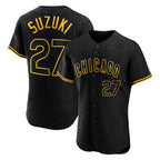 Johmsee C.Cubs #27 Seiya Suzuki Player Black Snake Skin City Limited Elite Home Game Stitched Jerseys