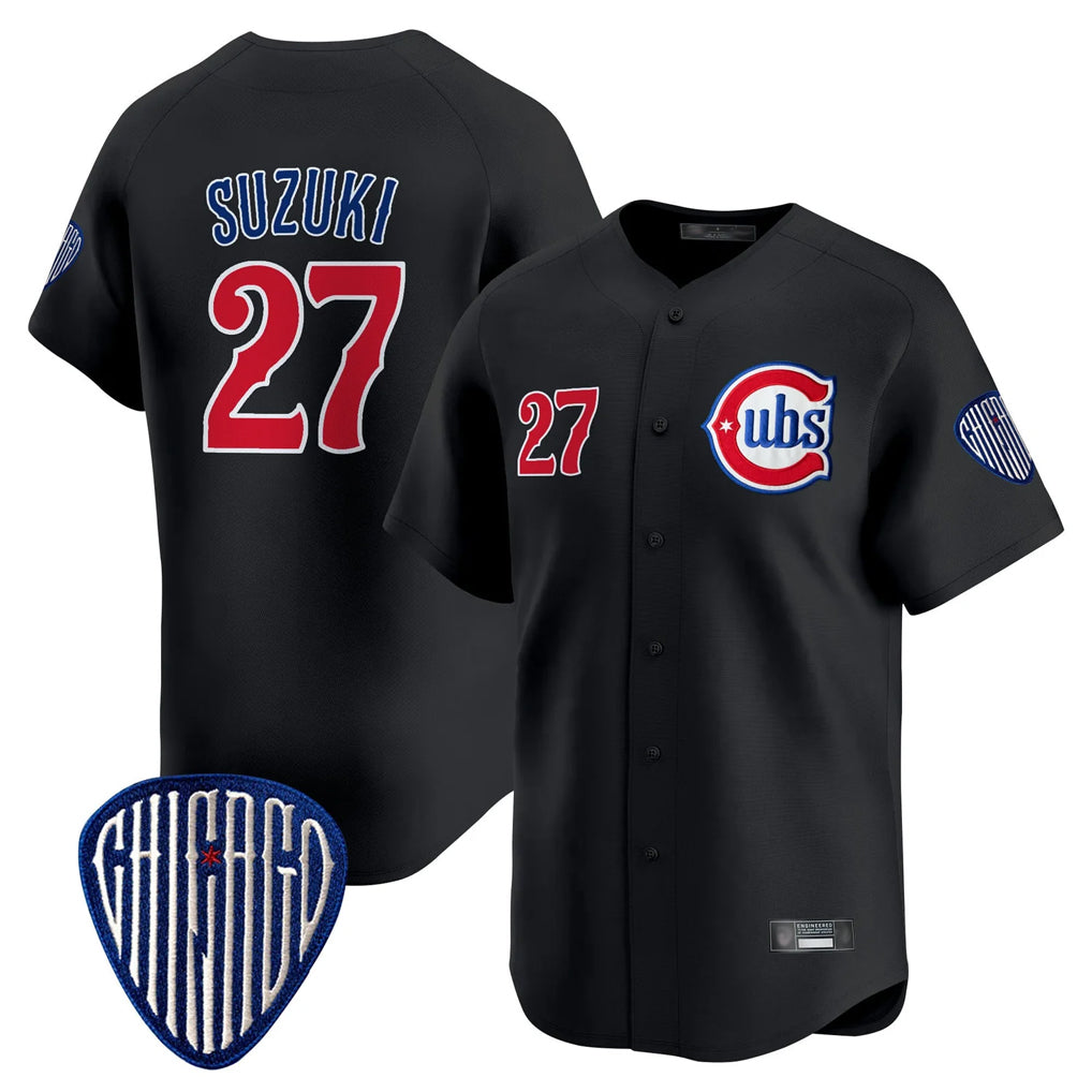 Johmsee C.Cubs #27 Seiya Suzuki Player Black Vapor Premier Limited Home Stitched Jerseys
