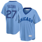 Johmsee C.Cubs #27 Seiya Suzuki Player Blue T-shirt Cooperstown Collection Limited Stitched Jerseys