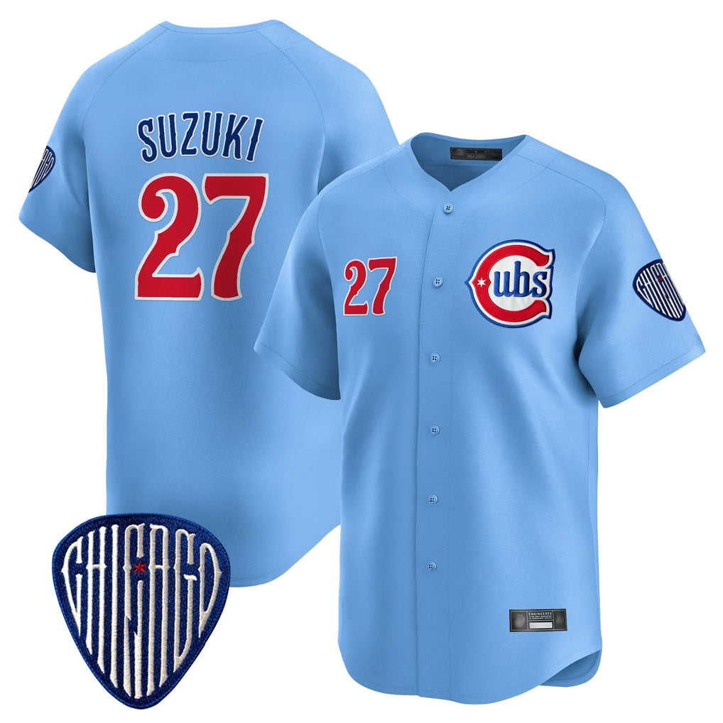 Johmsee C.Cubs #27 Seiya Suzuki Player Blue Vapor Premier Limited Home Stitched Jerseys