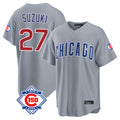 Johmsee C.Cubs #27 Seiya Suzuki Player Gray 150th Anniversary Home Game Stitched Jerseys