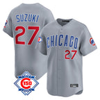Johmsee C.Cubs #27 Seiya Suzuki Player Gray Road 150th Anniversary Limited Home Stitched Jerseys