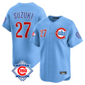 Johmsee C.Cubs #27 Seiya Suzuki Player Light Blue 150th Anniversary Limited Home Stitched Jerseys